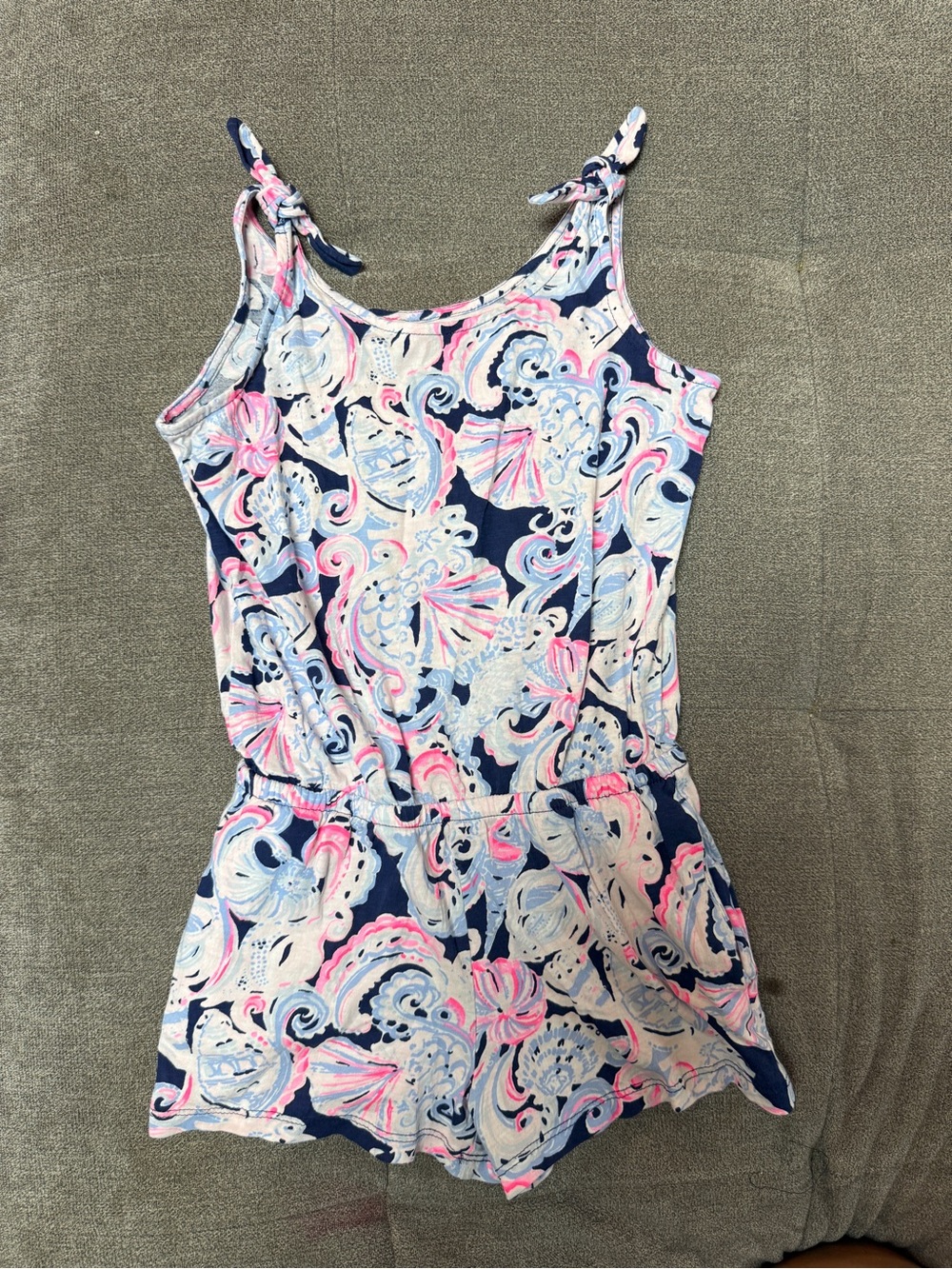 Lilly Pulitzer Navy Pink White Shell-Print Tie-Shoulder Romper